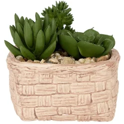 Plante grasse artificielle pot céramique style panier effet pierre