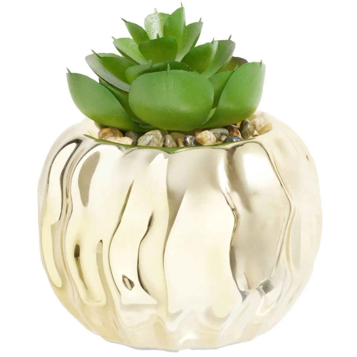 Plante grasse artificielle pot céramique doré ou argenté Ø9xH9cm (2 modèles) < Gifi Best