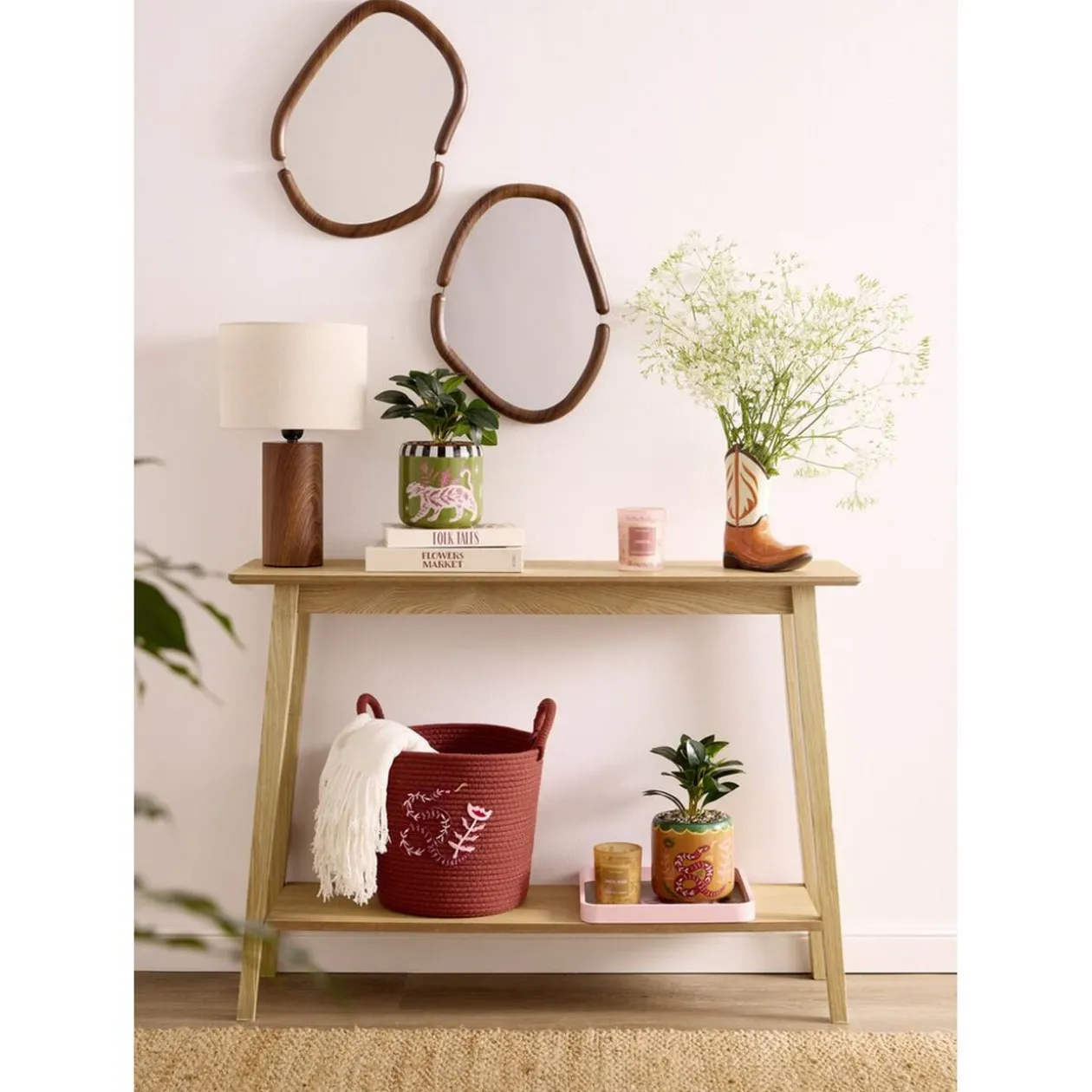 Plante verte artificielle dans pot céramique Indie à motifs Ø14xH25cm (2 modèles)