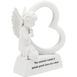 Plaque funéraire Ange+coeur sur socle blanc < Gifi Discount