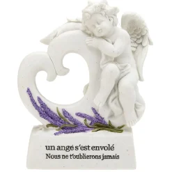Plaque funéraire Ange+coeur sur socle motif lavande