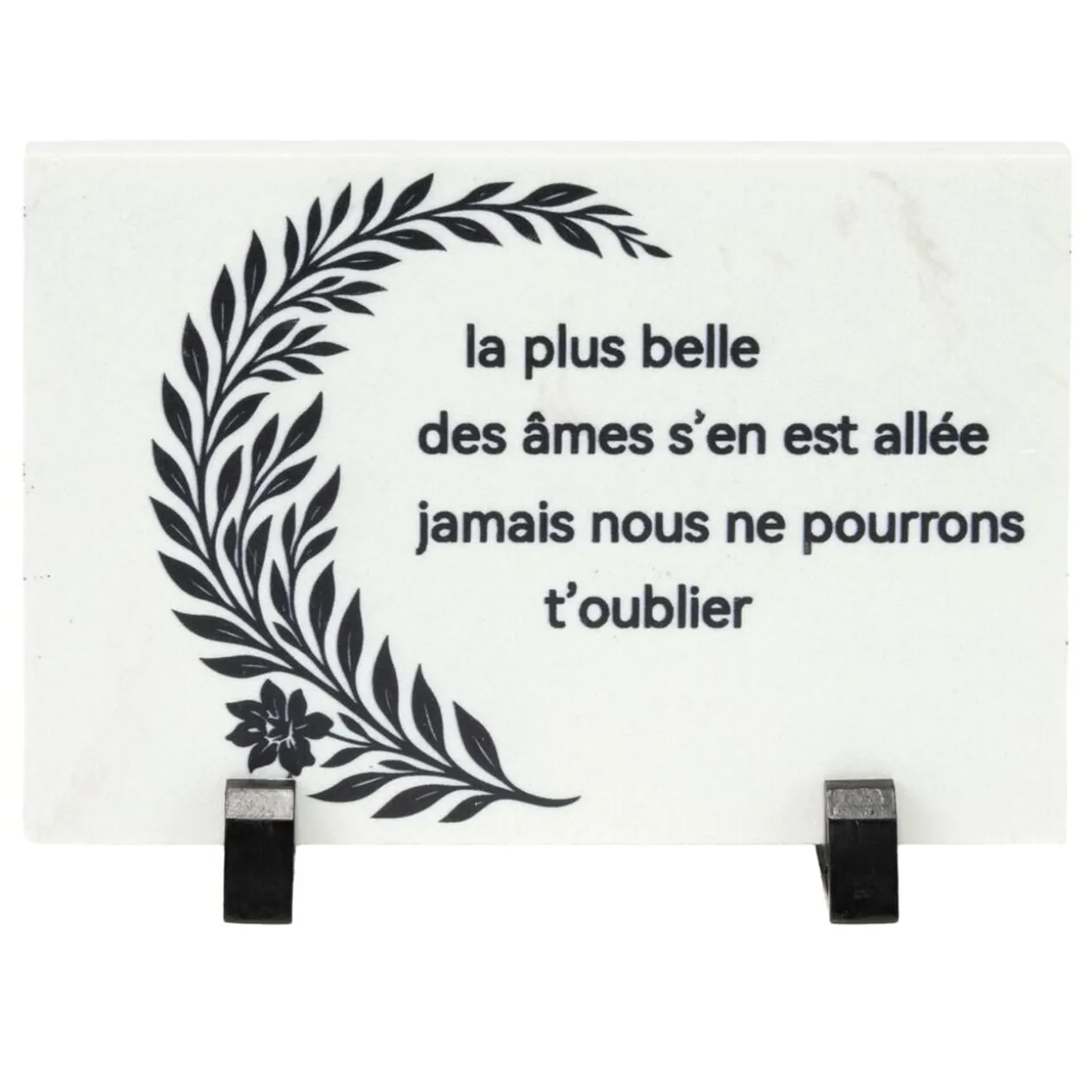 Plaque funéraire inscription et déco branche granit et pied métal 18x8,5xH12,5cm