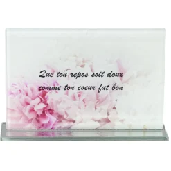 Plaque funéraire inscription rectangulaire en verre rose et blanc 16x3,5xH10,5cm < Gifi Clearance