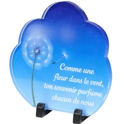 Plaque funéraire inscription nuage bleu pissenlit acrylique pied métal 18x8,5xH18,5cm < Gifi Best
