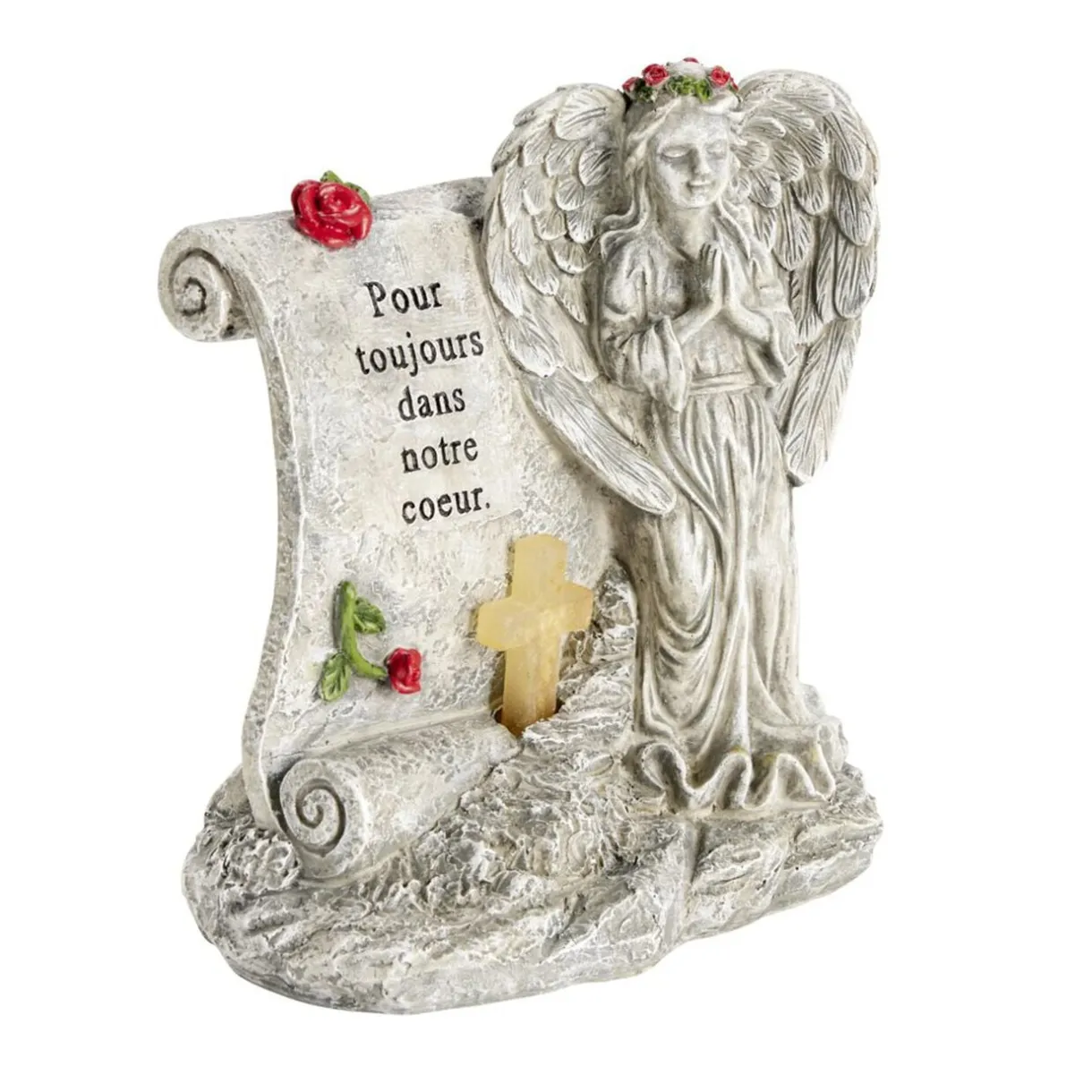 Plaque funéraire LED avec ange polyrésine gris 18,5x12xH20,5cm < Gifi Outlet