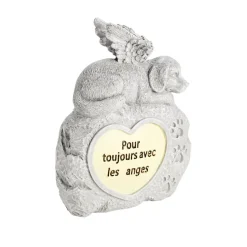 Plaque funéraire LED avec chien polyrésine gris 13x5xH18cm