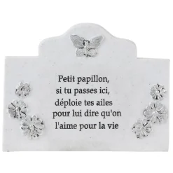 Plaque funéraire + pot de fleur motif fleur papillon résine blanc < Gifi Outlet