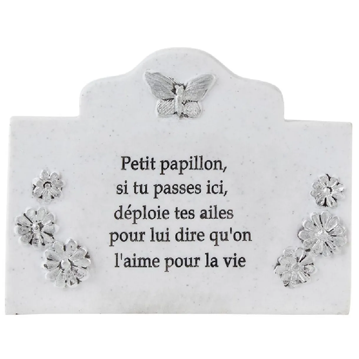 Plaque funéraire + pot de fleur motif fleur papillon résine blanc < Gifi Outlet