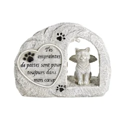 Plaque funéraire solaire LED avec chat polyrésine gris 15x5xH11,5cm
