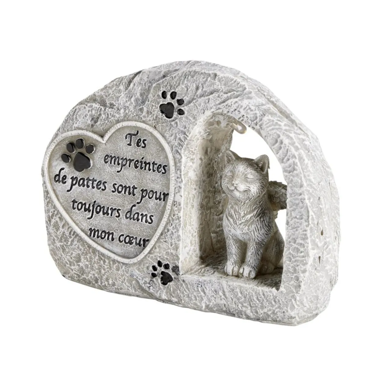 Plaque funéraire solaire LED avec chat polyrésine gris 15x5xH11,5cm