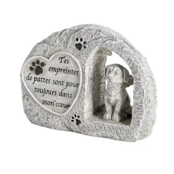 Plaque funéraire solaire LED avec chien polyrésine gris 15x5xH11,5cm