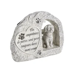 Plaque funéraire solaire LED avec chien polyrésine gris 15x5xH11,5cm