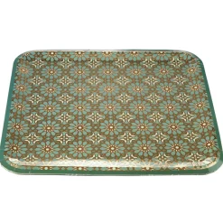 Plateau carton x6 rectangulaire New Mirage arabesque vert et doré 31x33cm