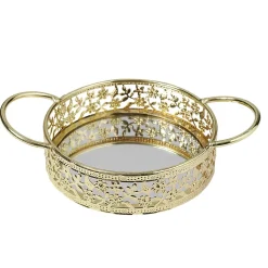 Plateau déco dorée fond en verre avec poignées < Gifi Outlet