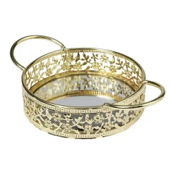 Plateau déco dorée fond en verre avec poignées < Gifi Outlet
