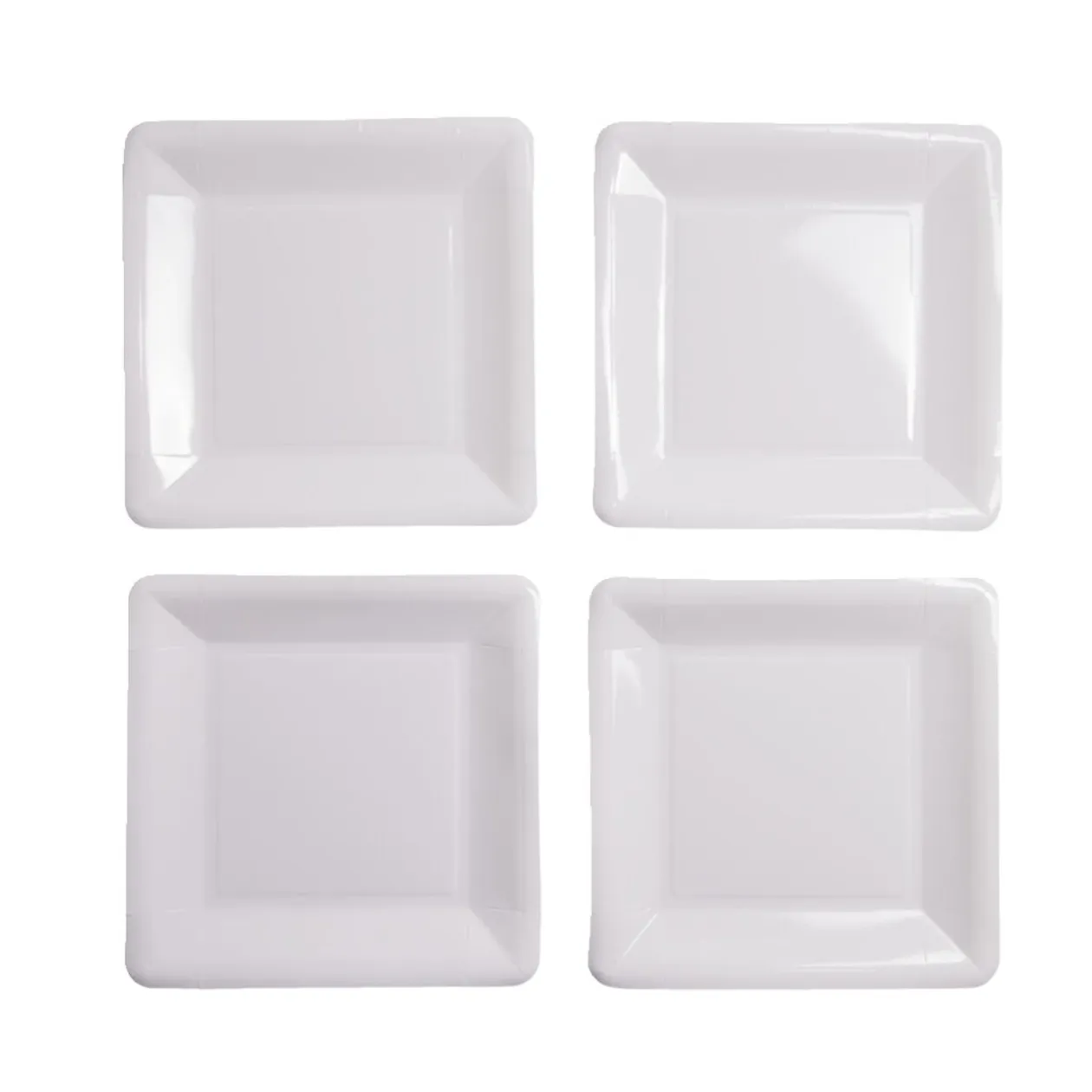 Plateau de présentation carré x4 en carton métallisé blanc 23x23cm