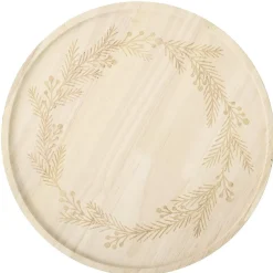 Plateau de présentation en bois gravé couronne de Noël Ø28XH10 cm vert et naturel