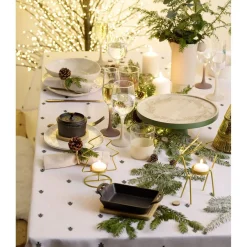 Plateau de présentation en bois gravé couronne de Noël Ø28XH10 cm vert et naturel