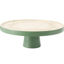 Plateau de présentation en bois gravé couronne de Noël Ø28XH10 cm vert et naturel