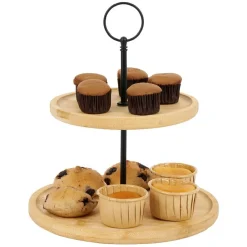 Plateau de présentation 2 niveaux en bambou et fer Ø16,5xH21,5cm < Gifi Hot