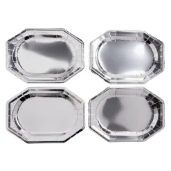 Plateau de présentation ovale x4 en carton gris argenté 25x34cm
