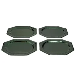 Plateau de présentation ovale x4 en carton métallisé vert sapin 25x34cm