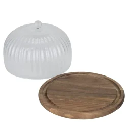 Plateau de présentation rond en bois sous cloche en verre Ø25xH15cm < Gifi Best