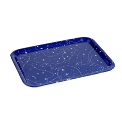 Plateau de service rectangulaire mélaminé bleu motif astral 21,7x28,7cm