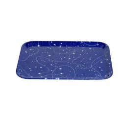 Plateau de service rectangulaire mélaminé bleu motif astral 21,7x28,7cm