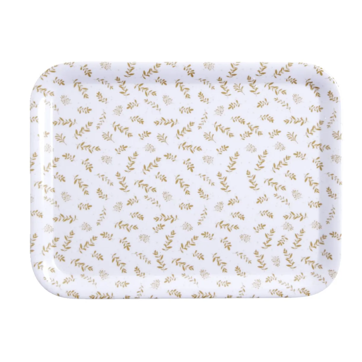 Plateau de service rectangulaire mélaminé blanc motif feuillage doré 21x28cm < Gifi