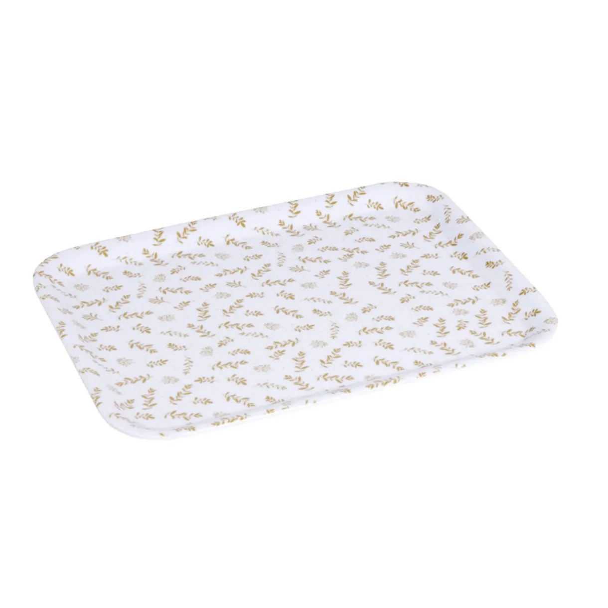 Plateau de service rectangulaire mélaminé blanc motif feuillage doré 21x28cm < Gifi