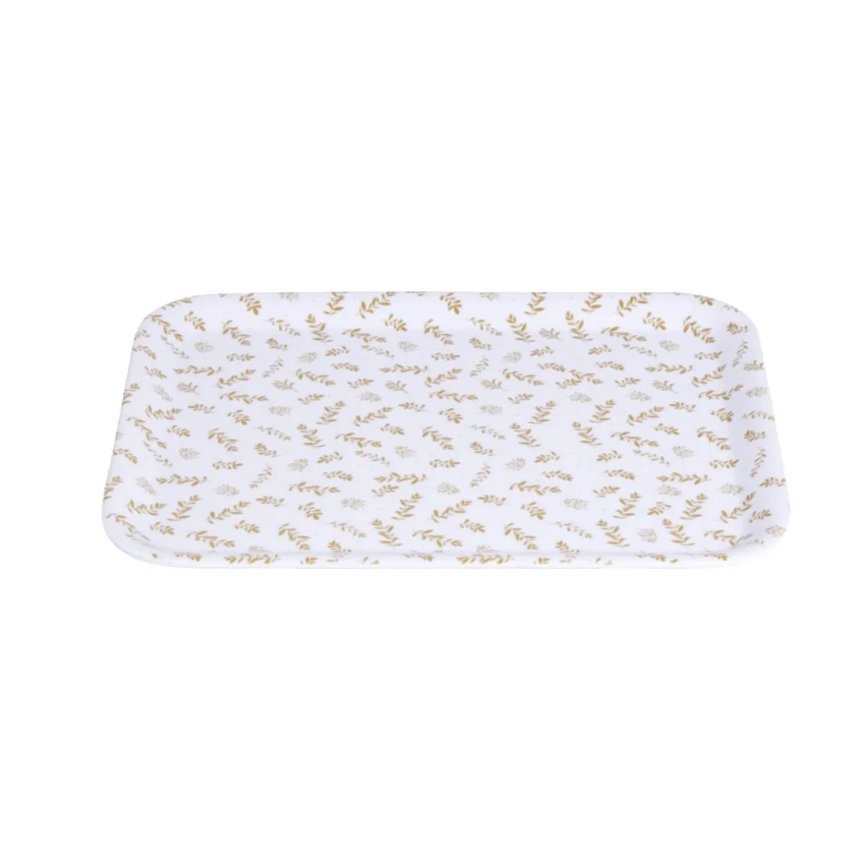Plateau de service rectangulaire mélaminé blanc motif feuillage doré 21x28cm < Gifi