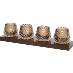 Plateau en bois avec 4 bougeoirs en verre forme pomme de pin 35x8,5x8cm < Gifi Sale