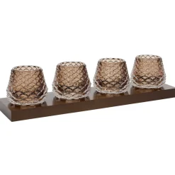 Plateau en bois avec 4 bougeoirs en verre forme pomme de pin 35x8,5x8cm < Gifi Sale