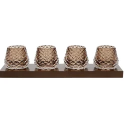Plateau en bois avec 4 bougeoirs en verre forme pomme de pin 35x8,5x8cm < Gifi Sale