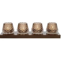 Plateau en bois avec 4 bougeoirs en verre forme pomme de pin 35x8,5x8cm < Gifi Sale