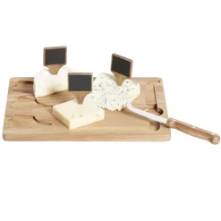 Plateau à fromage en bois avec couteau et 3 pancartes