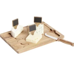 Plateau à fromage en bois avec couteau et 3 pancartes