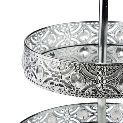 Plateau 3 niveaux arabesque métal argenté Ø25xH46,5cm