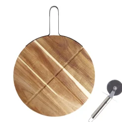 Plateau à pizza en bois avec roulette en acier < Gifi New