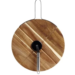Plateau à pizza en bois avec roulette en acier < Gifi New