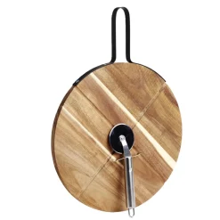 Plateau à pizza en bois avec roulette en acier < Gifi New