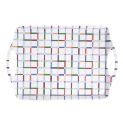 Plateau rectangulaire blanc motifs carreaux multicolores 34x50,5cm < Gifi