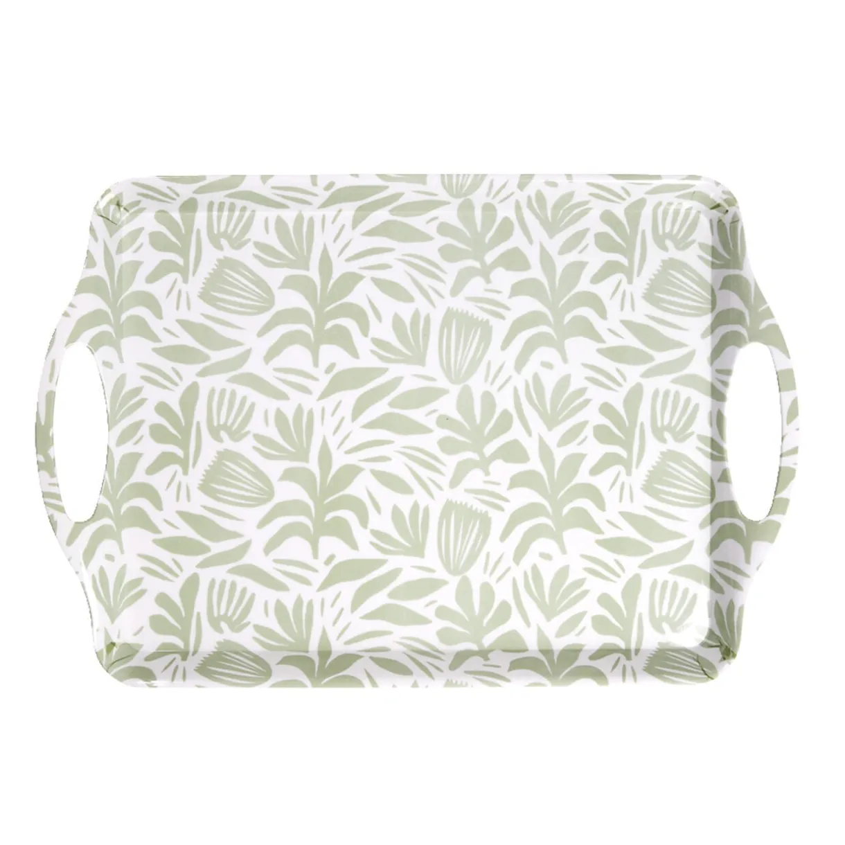 Plateau rectangulaire blanc motif feuillage vert sauge 34x50,5cm < Gifi Outlet