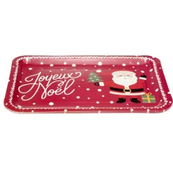 Plateau rectangulaire inscription Joyeux Noël et Père Noël L30X19XH1,5 cm papier rouge < Gifi Discount