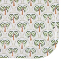 Plateau rectangulaire mélaminé motif Indie palmier vert et gris 30x41,5cm