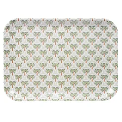 Plateau rectangulaire mélaminé motif Indie palmier vert et gris 30x41,5cm