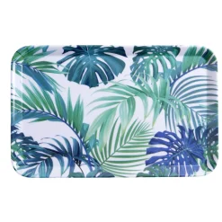 Plateau rectangulaire mélaminé feuillage exotique blanc et bleu 19x30cm < Gifi Best