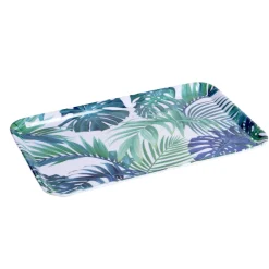Plateau rectangulaire mélaminé feuillage exotique blanc et bleu 19x30cm < Gifi Best
