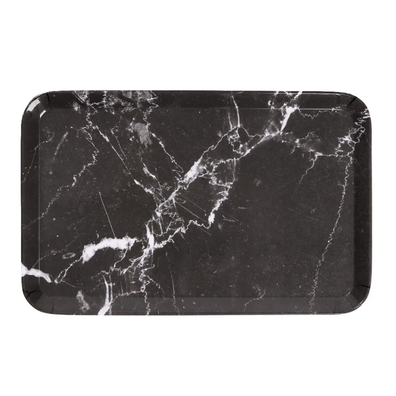 Plateau rectangulaire mélaminé effet marbre gris et blanc 19x30cm